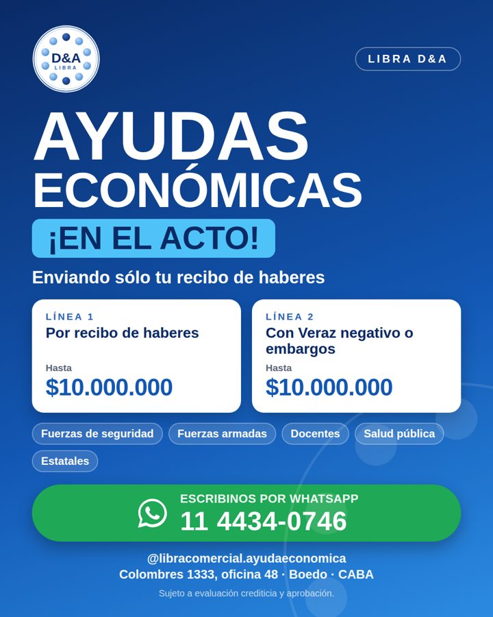 Ayudas económicas en el acto, hasta $10.000.000